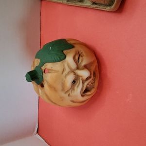 Vtg ceramic tea light anthropomorphic squished face Punkin.
